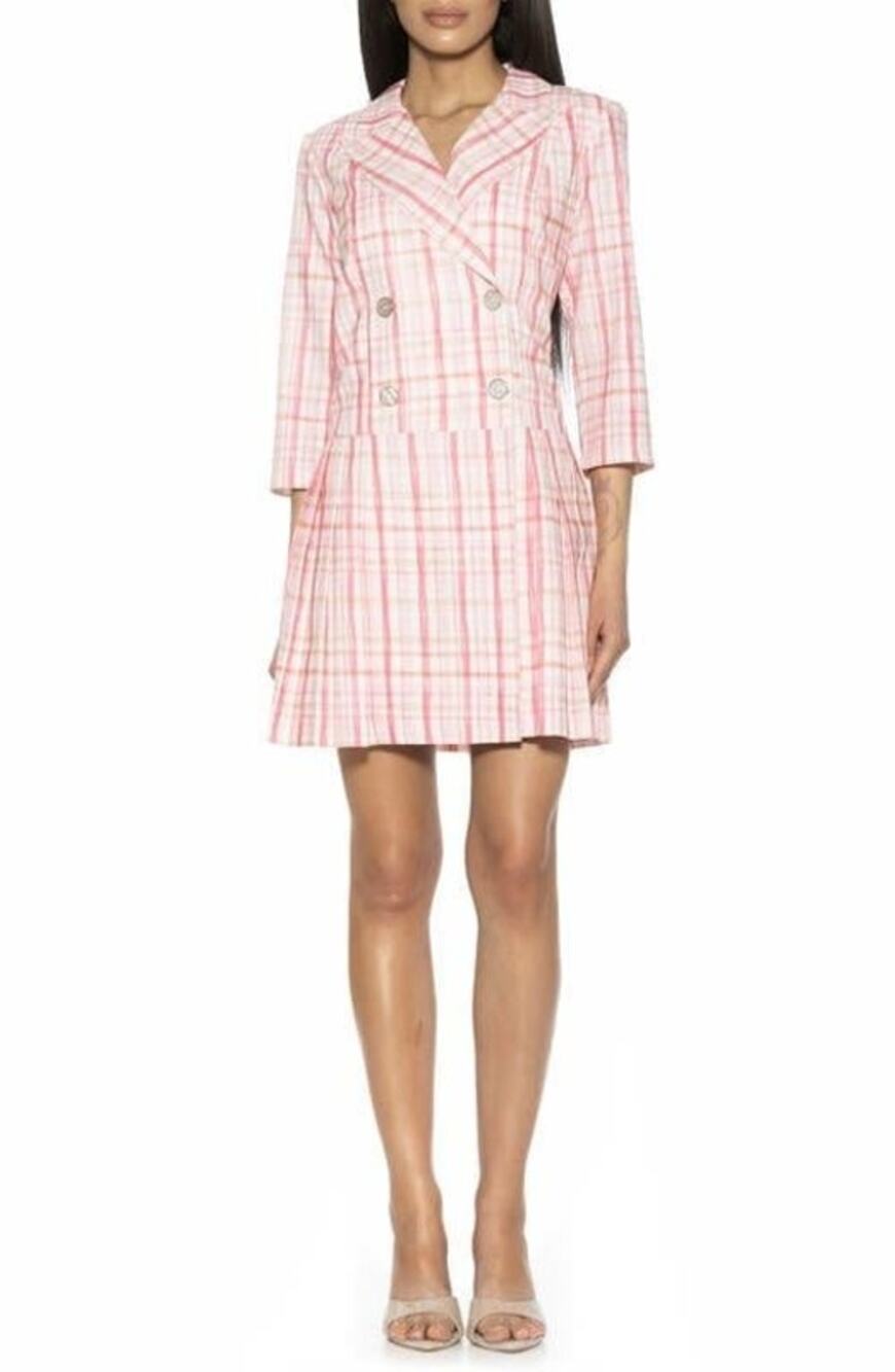 NWT Alexi Admor Kennedy Pink Plaid Flared Pleated Skirt Blazer Dress Size 10